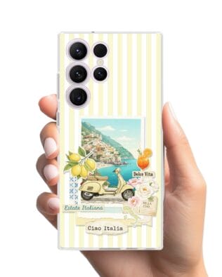 Etui do Samsung Galaxy S23 Ultra przeźroczyste, silikonowe Flexi, Italian Summer, Ciao Italia