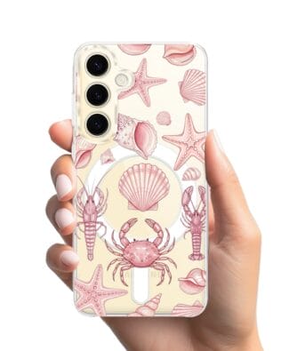Etui do Samsung Galaxy S24 z MagSafe przeźroczyste, silikonowe Flexi, Summer Patterns, krewetkowy róż