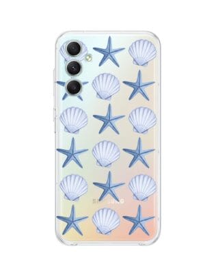 Etui do Samsung Galaxy A34 5G przeźroczyste, silikonowe Flexi, Summer Patterns, niebieskie rozgwiazdy