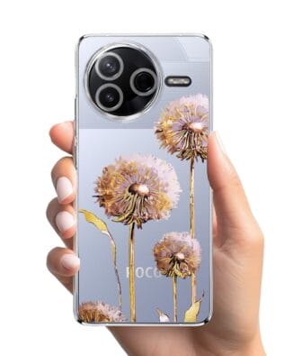 Etui do Xiaomi POCO F7 Pro przeźroczyste, silikonowe Flexi, Kwiaty, fioletowe dmuchawce
