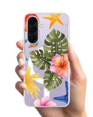 Etui do Samsung Galaxy A57 z MagSafe przeźroczyste, silikonowe Flexi, Summer Patterns, tropikalny wzór