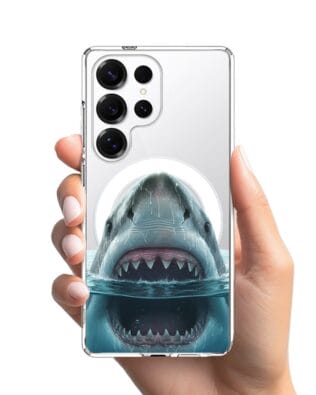 Etui do Samsung Galaxy S25 Ultra z MagSafe przeźroczyste, silikonowe Flexi, Paradise, żarłacz biały