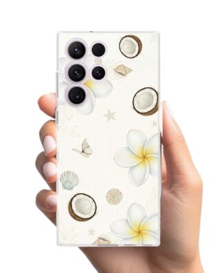 Etui do Samsung Galaxy S23 Ultra przeźroczyste, silikonowe Flexi, Summer Patterns, hawajskie kokosy
