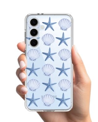 Etui do Samsung Galaxy S24 FE przeźroczyste, silikonowe Flexi, Summer Patterns, niebieskie rozgwiazdy
