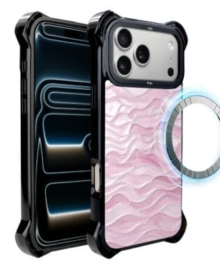 Etui do iPhone 17 Pro Max IBIZU DropGuard Ultra z MagSafe, Aqua Glass, różowe fale
