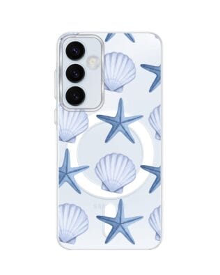 Etui do Samsung Galaxy A55 5G z MagSafe przeźroczyste, silikonowe Flexi, Summer Patterns, niebieskie rozgwiazdy