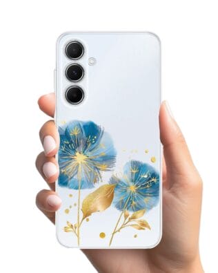 Etui do Samsung Galaxy A55 5G przeźroczyste, silikonowe Flexi, Kwiaty, niebieskie dmuchawce