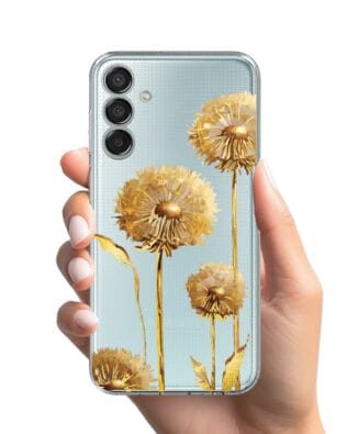 Etui do Samsung Galaxy M15 5G przeźroczyste, silikonowe Flexi, Kwiaty, złote dmuchawce
