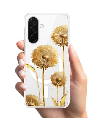 Etui do Samsung Galaxy A26 5G z MagSafe przeźroczyste, silikonowe Flexi, Kwiaty, złote dmuchawce