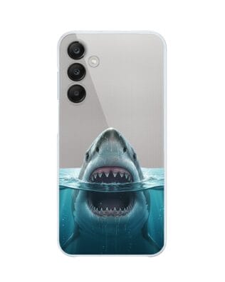 Etui do Samsung Galaxy M35 5G przeźroczyste, silikonowe Flexi, Paradise, żarłacz biały