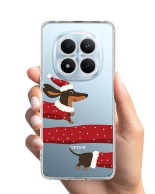 Etui do Xiaomi Redmi Note 15 Pro Plus 5G przeźroczyste, silikonowe Flexi, Przytulne święta, świąteczny jamnik