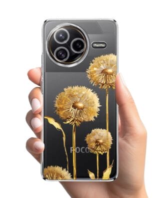 Etui do Xiaomi POCO F7 Ultra przeźroczyste, silikonowe Flexi, Kwiaty, złote dmuchawce