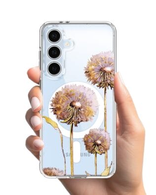 Etui do Samsung Galaxy S24 FE z MagSafe przeźroczyste, silikonowe Flexi, Kwiaty, fioletowe dmuchawce