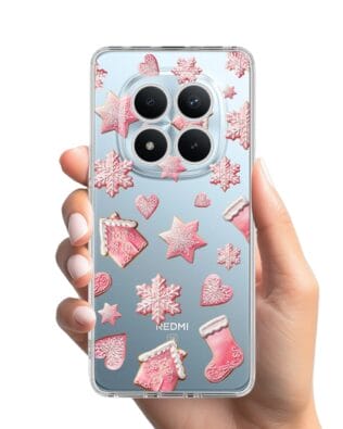 Etui do Xiaomi Redmi Note 15 5G przeźroczyste, silikonowe Flexi, Przytulne święta, Różowe pierniczki