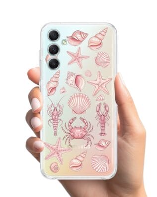 Etui do Samsung Galaxy A34 5G przeźroczyste, silikonowe Flexi, Summer Patterns, krewetkowy róż