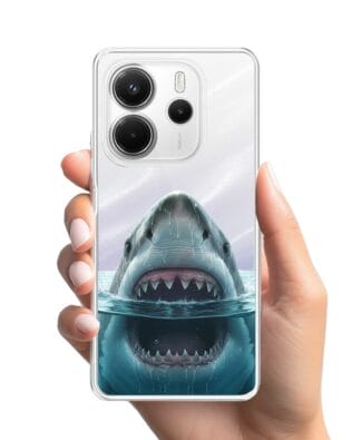 Etui do Xiaomi Redmi Note 14 4G przeźroczyste, silikonowe Flexi, Paradise, żarłacz biały