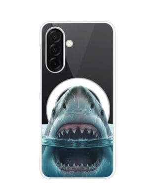 Etui do Samsung Galaxy A26 5G z MagSafe przeźroczyste, silikonowe Flexi, Paradise, żarłacz biały