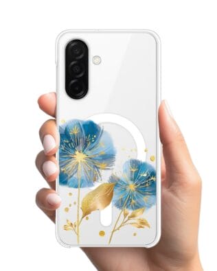 Etui do Samsung Galaxy A26 5G z MagSafe przeźroczyste, silikonowe Flexi, Kwiaty, niebieskie dmuchawce