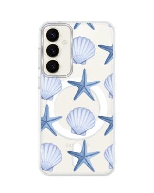 Etui do Samsung Galaxy S23 FE 5G z MagSafe przeźroczyste, silikonowe Flexi, Summer Patterns, niebieskie rozgwiazdy