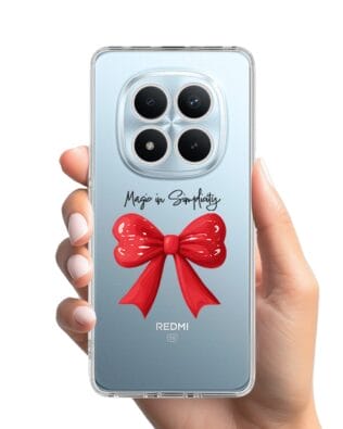 Etui do Xiaomi Redmi Note 15 Pro 4G przeźroczyste, silikonowe Flexi, Przytulne święta, Czerwona kokarda
