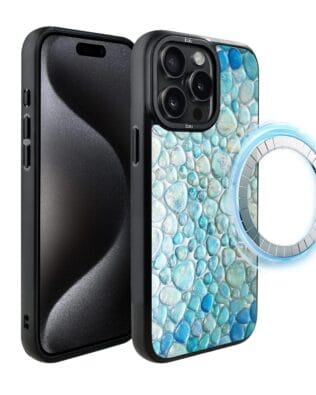 Etui do iPhone 15 Pro IBIZU DropGuard Matt z MagSafe, Aqua Glass, turkusowe krople