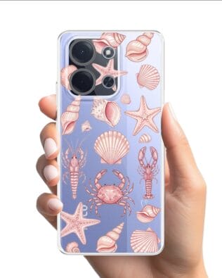 Etui do Xiaomi POCO C85 przeźroczyste, silikonowe Flexi, Summer Patterns, krewetkowy róż