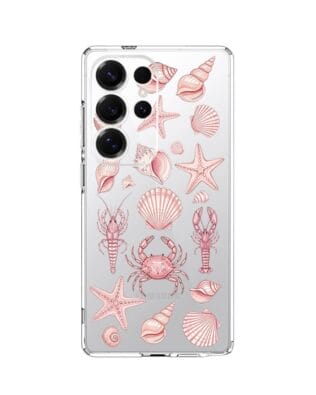 Etui do Samsung Galaxy S25 Ultra przeźroczyste, silikonowe Flexi, Summer Patterns, krewetkowy róż