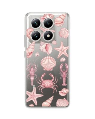 Etui do Xiaomi 14T Pro przeźroczyste, silikonowe Flexi, Summer Patterns, krewetkowy róż