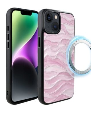 Etui do iPhone 14 Plus IBIZU DropGuard Matt z MagSafe, Aqua Glass, różowe fale