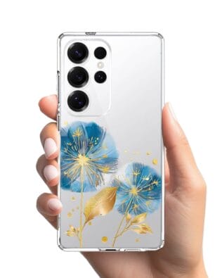 Etui do Samsung Galaxy S25 Ultra przeźroczyste, silikonowe Flexi, Kwiaty, niebieskie dmuchawce