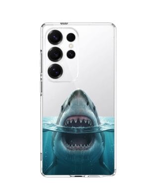 Etui do Samsung Galaxy S25 Ultra przeźroczyste, silikonowe Flexi, Paradise, żarłacz biały