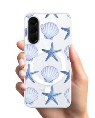 Etui do Samsung Galaxy A37 z MagSafe przeźroczyste, silikonowe Flexi, Summer Patterns, niebieskie rozgwiazdy