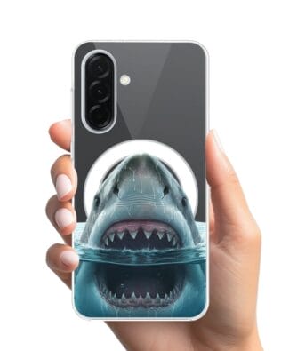 Etui do Samsung Galaxy A36 5G z MagSafe przeźroczyste, silikonowe Flexi, Paradise, żarłacz biały