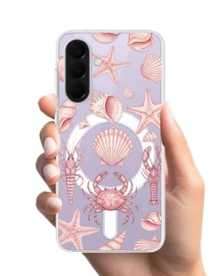 Etui do Samsung Galaxy A57 z MagSafe przeźroczyste, silikonowe Flexi, Summer Patterns, krewetkowy róż
