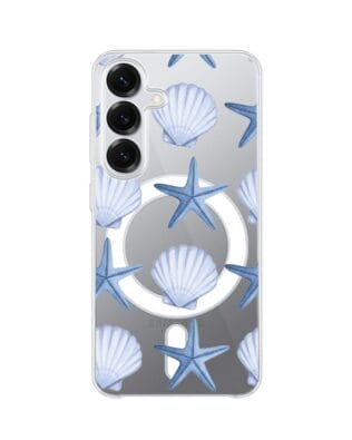 Etui do Samsung Galaxy S25 Plus z MagSafe przeźroczyste, silikonowe Flexi, Summer Patterns, niebieskie rozgwiazdy