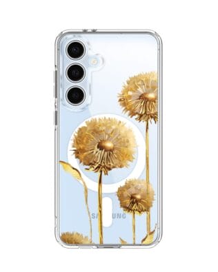 Etui do Samsung Galaxy S24 FE z MagSafe przeźroczyste, silikonowe Flexi, Kwiaty, złote dmuchawce