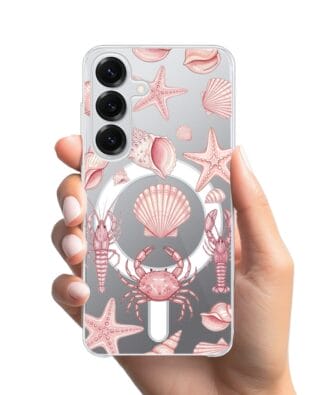 Etui do Samsung Galaxy S25 Plus z MagSafe przeźroczyste, silikonowe Flexi, Summer Patterns, krewetkowy róż