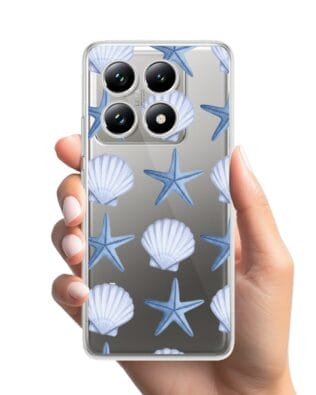 Etui do Xiaomi 14T przeźroczyste, silikonowe Flexi, Summer Patterns, niebieskie rozgwiazdy