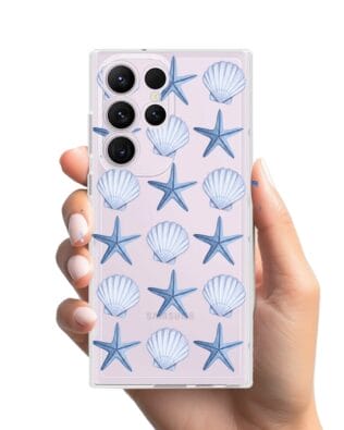 Etui do Samsung Galaxy S23 Ultra przeźroczyste, silikonowe Flexi, Summer Patterns, niebieskie rozgwiazdy