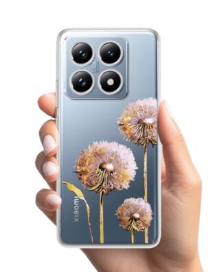 Etui do Xiaomi 14T przeźroczyste, silikonowe Flexi, Kwiaty, fioletowe dmuchawce