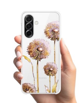 Etui do Samsung Galaxy A26 5G przeźroczyste, silikonowe Flexi, Kwiaty, fioletowe dmuchawce