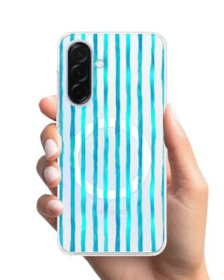 Etui do Samsung Galaxy A37 z MagSafe przeźroczyste, silikonowe Flexi, błękitne paski