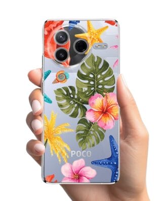 Etui do Xiaomi POCO F7 Pro przeźroczyste, silikonowe Flexi, Summer Patterns, tropikalny wzór