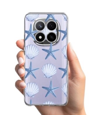 Etui do Xiaomi Redmi Note 14 Pro 4G przeźroczyste, silikonowe Flexi, Summer Patterns, niebieskie rozgwiazdy