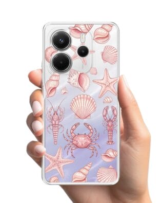 Etui do Xiaomi Redmi Note 14 4G przeźroczyste, silikonowe Flexi, Summer Patterns, krewetkowy róż