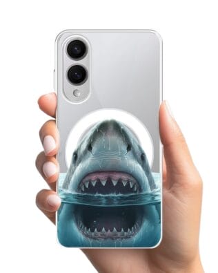 Etui do Samsung Galaxy S25 Edge z MagSafe przeźroczyste, silikonowe Flexi, Paradise, żarłacz biały