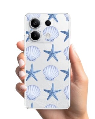 Etui do Xiaomi Redmi Note 13 Pro 5G przeźroczyste, silikonowe Flexi, Summer Patterns, niebieskie rozgwiazdy