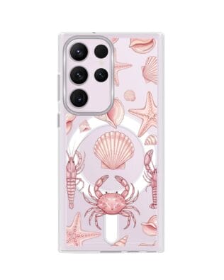 Etui do Samsung Galaxy S23 Ultra z MagSafe przeźroczyste, silikonowe Flexi, Summer Patterns, krewetkowy róż