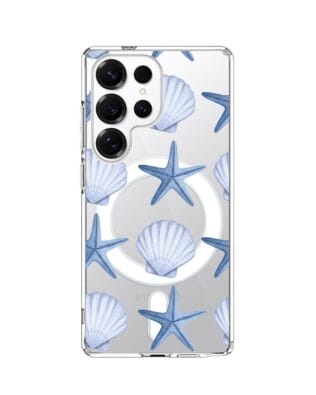 Etui do Samsung Galaxy S25 Ultra z MagSafe przeźroczyste, silikonowe Flexi, Summer Patterns, niebieskie rozgwiazdy