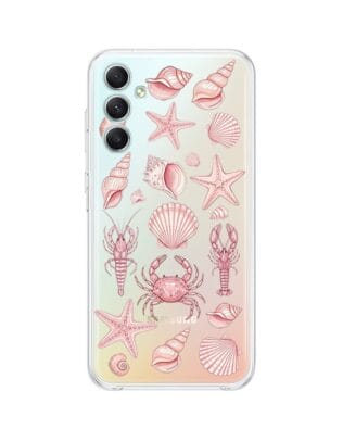 Etui do Samsung Galaxy A34 5G przeźroczyste, silikonowe Flexi, Summer Patterns, krewetkowy róż